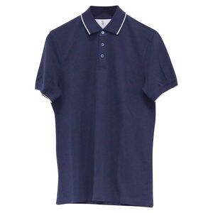Brunello Cucinelli Short Sleeve Polo Shirt in Navy Blue Cotton